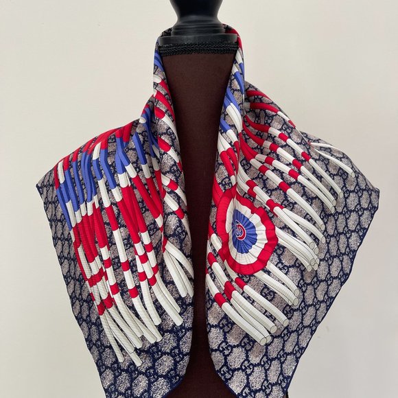New Gucci GG Logo Web Club Silk Scarf Wrap with Gucci Gift Box - Picture 1 of 14